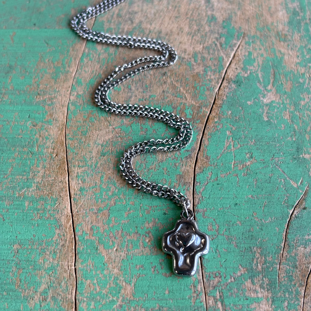 Heart-Centered Cross Necklace – Stainless Steel