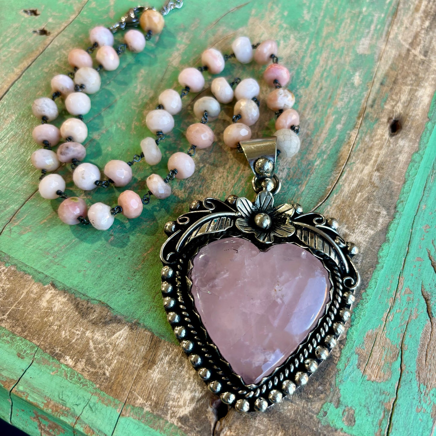 Baby Pink Sacred Heart Necklace or Earrings