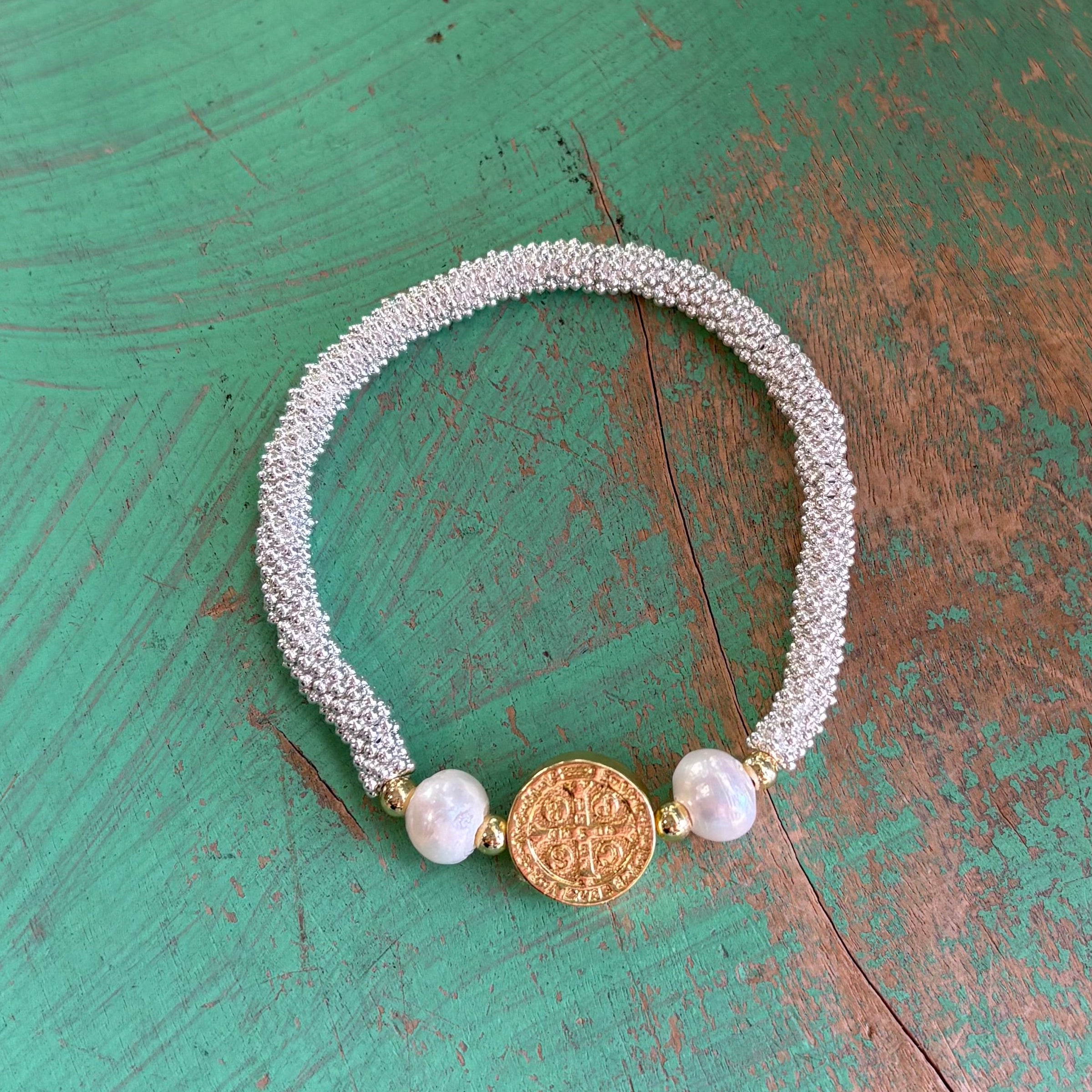 St Benedict FW Pearl Silver Plated Bracelet