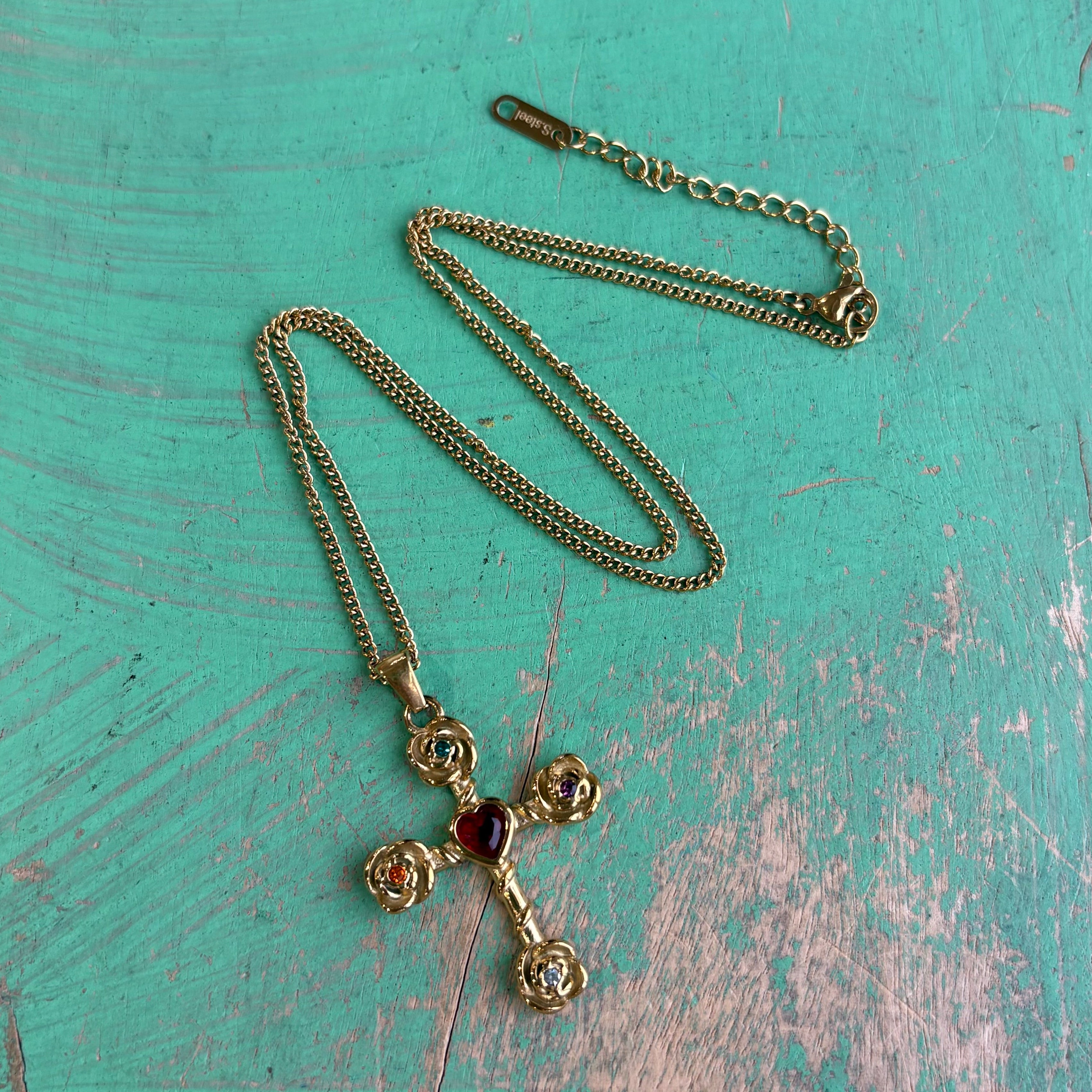 Rose Bloom Red Heart Cross Collection