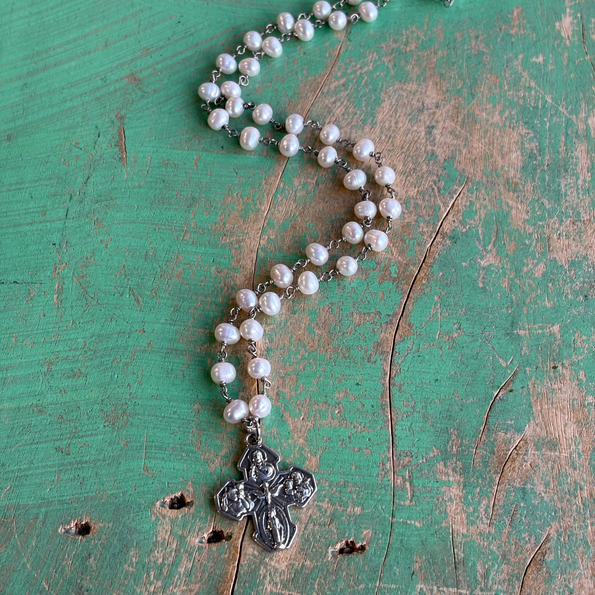 Freshwater Pearl Five Way Cross Necklace
