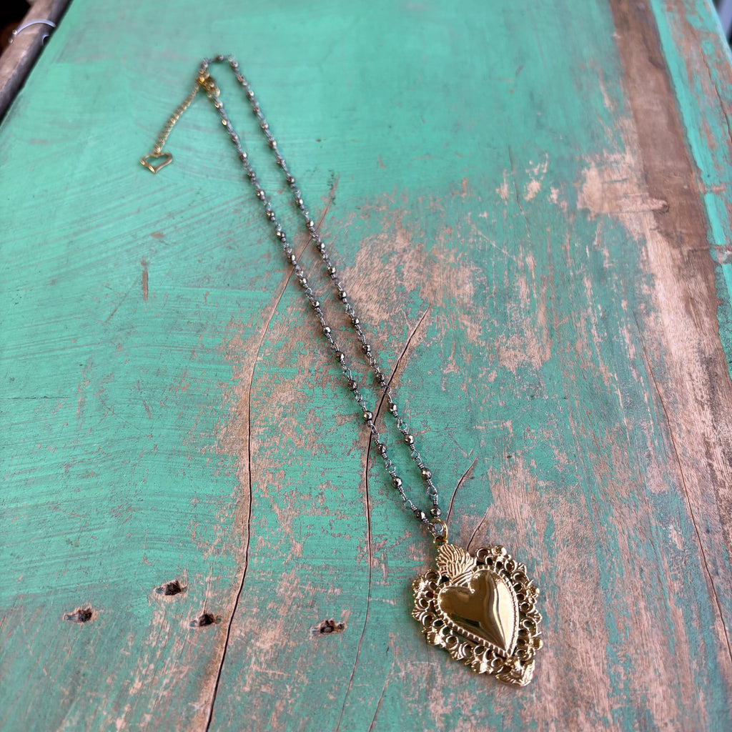 Angel Sacred Heart Hematite Necklace or Earrings