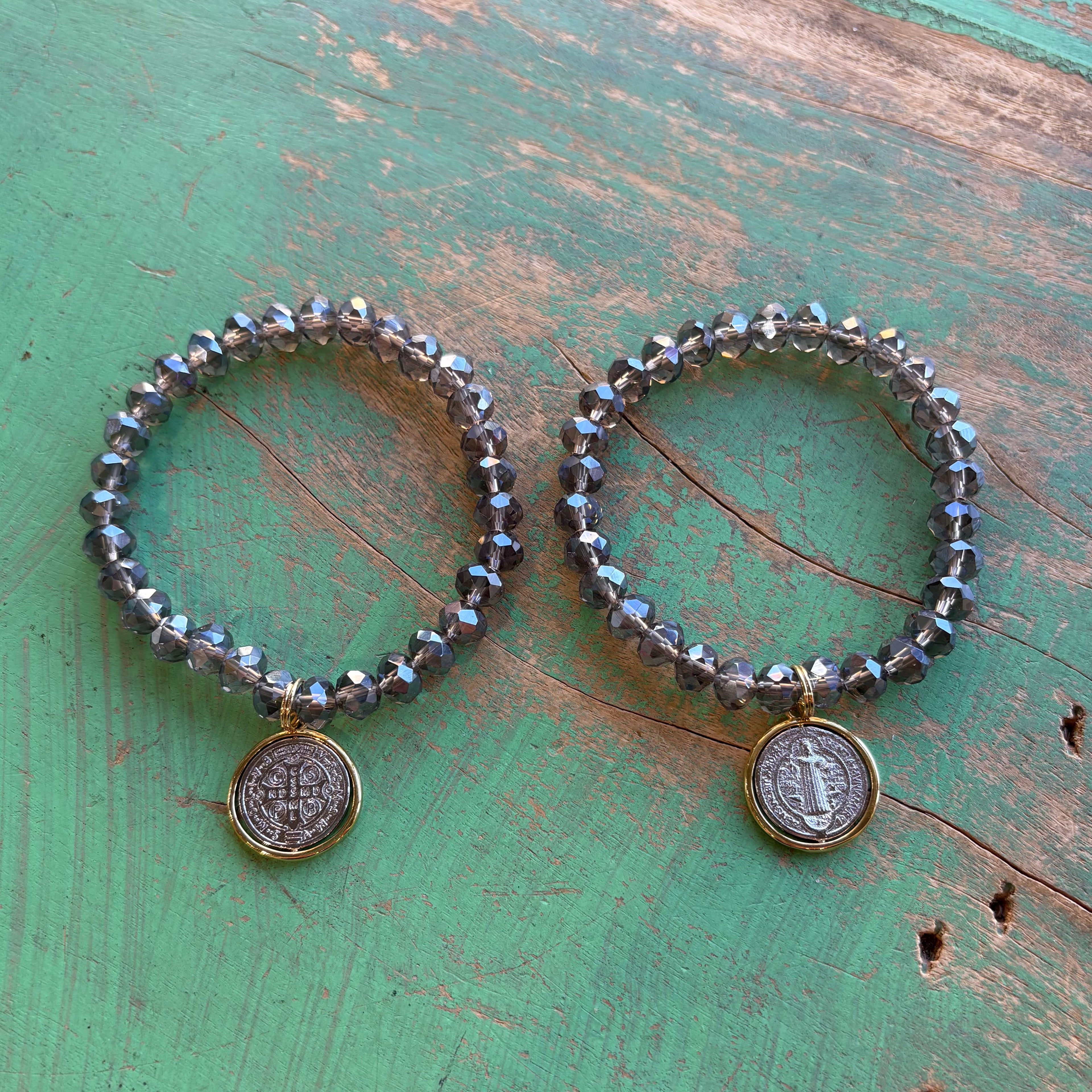 Grey Crystal Two Tone St Benedict Bracelet