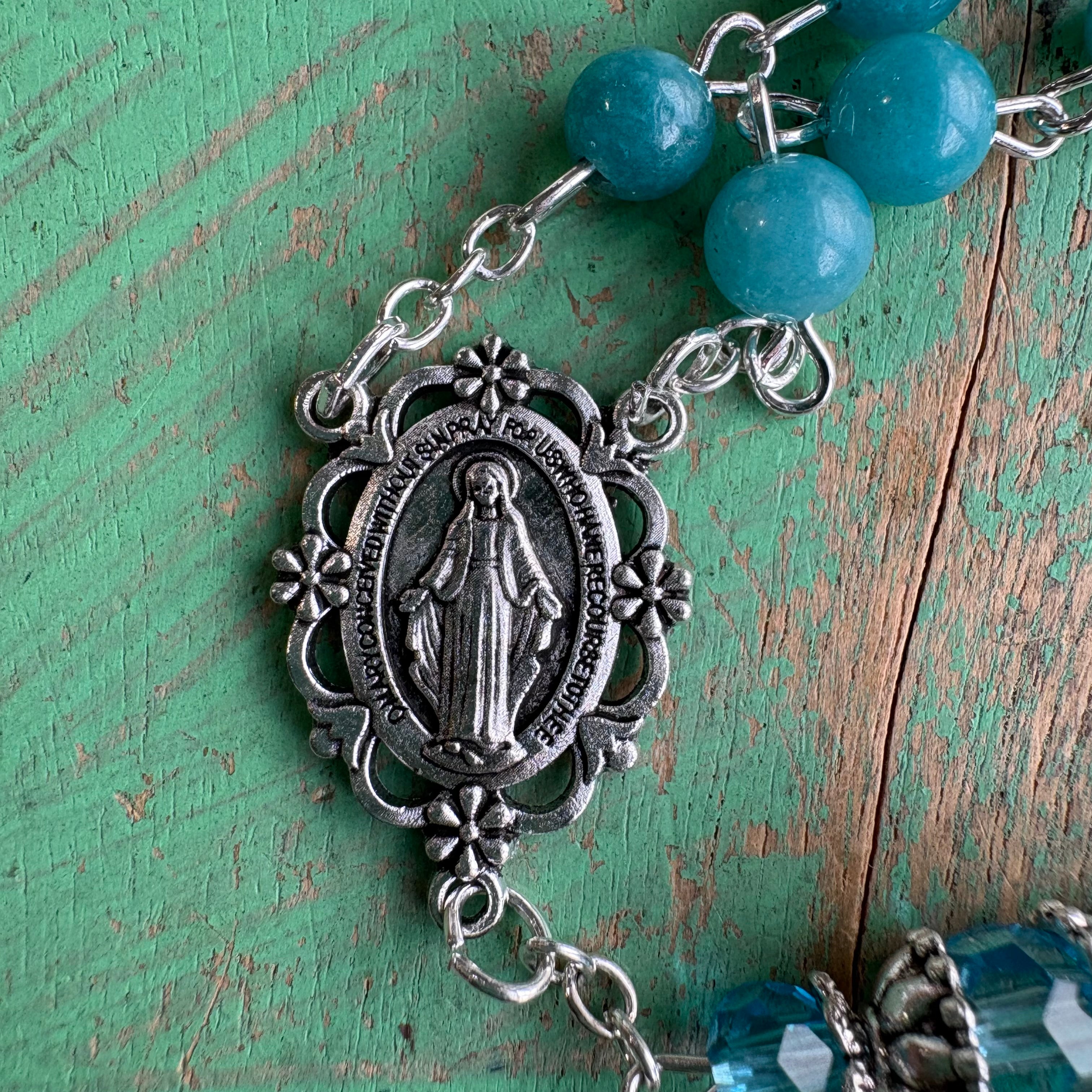 Miraculous Aqua Stone Rosary