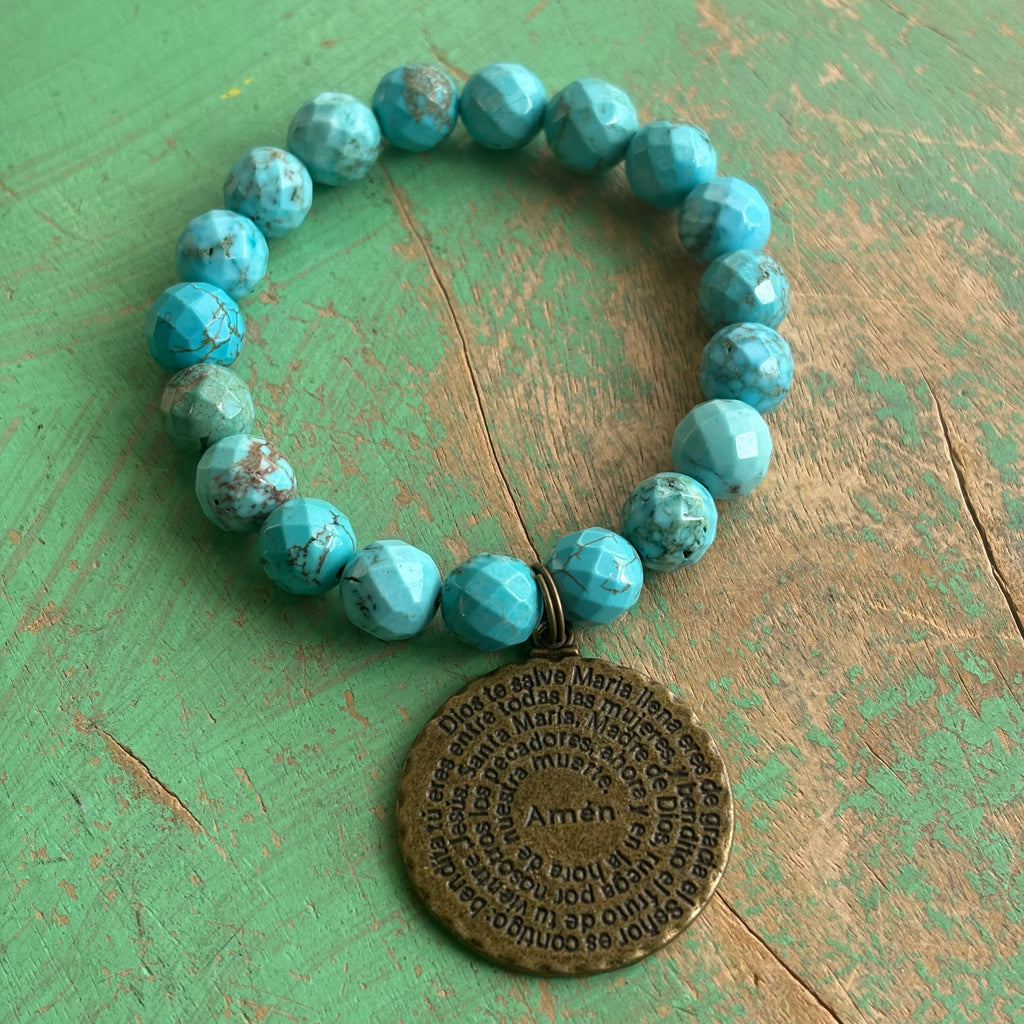 Turquoise Ave Maria Prayer Medal Bracelet