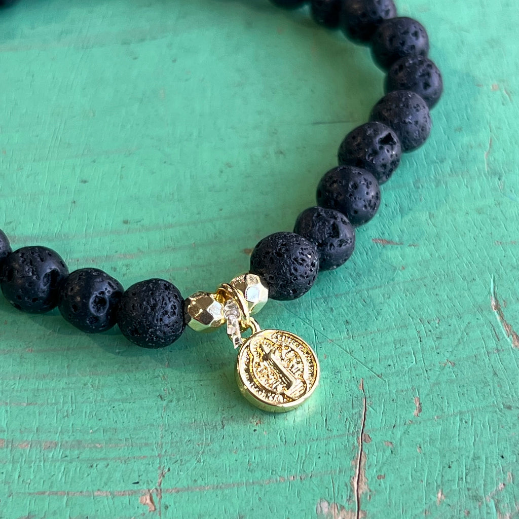 Dainty Lava St Benedict Protection Bracelet