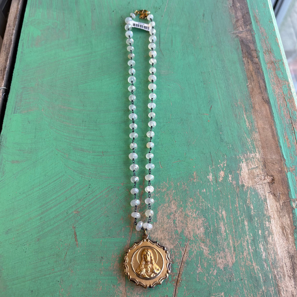 Moonstone Vintage Medal Necklace