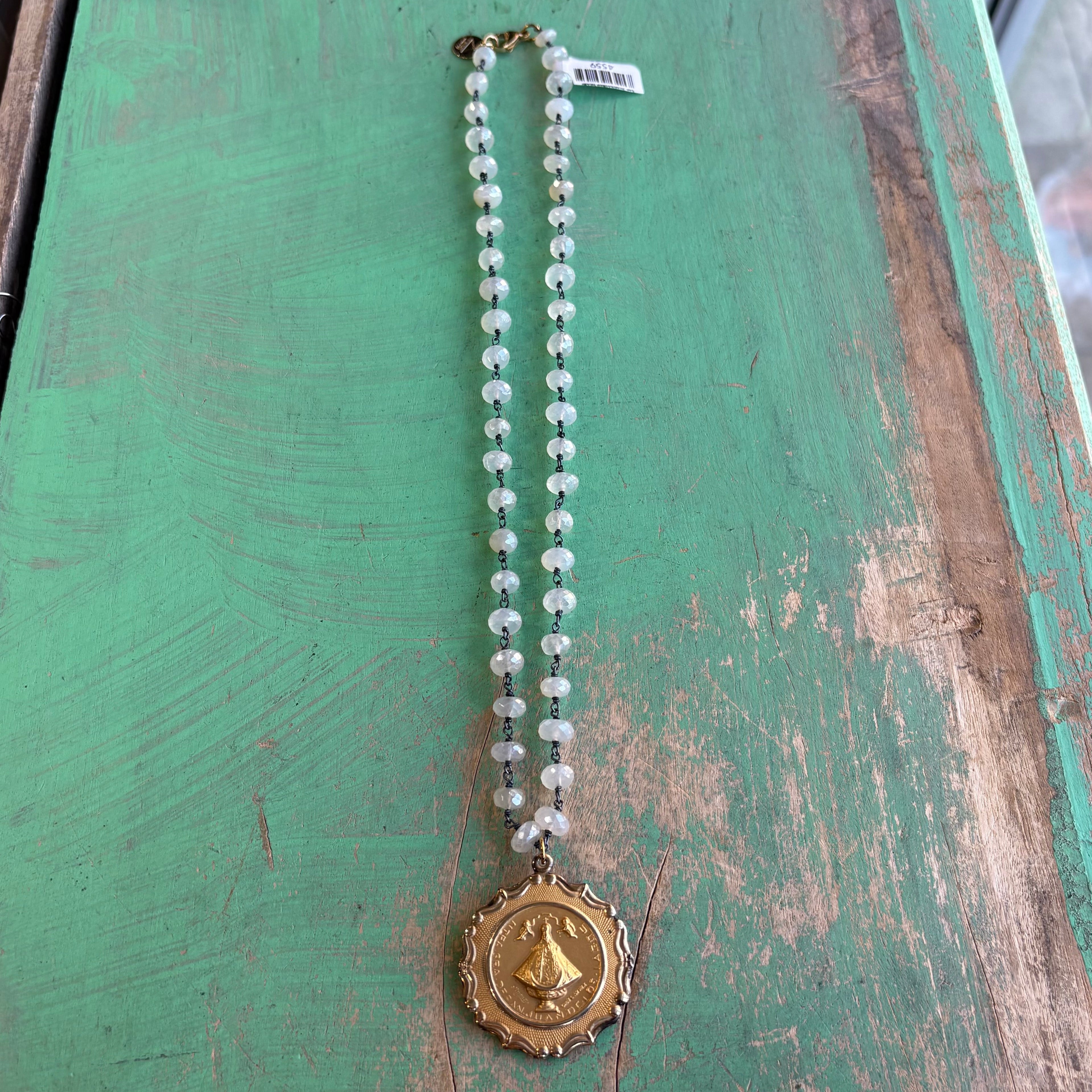 Moonstone Vintage Medal Necklace