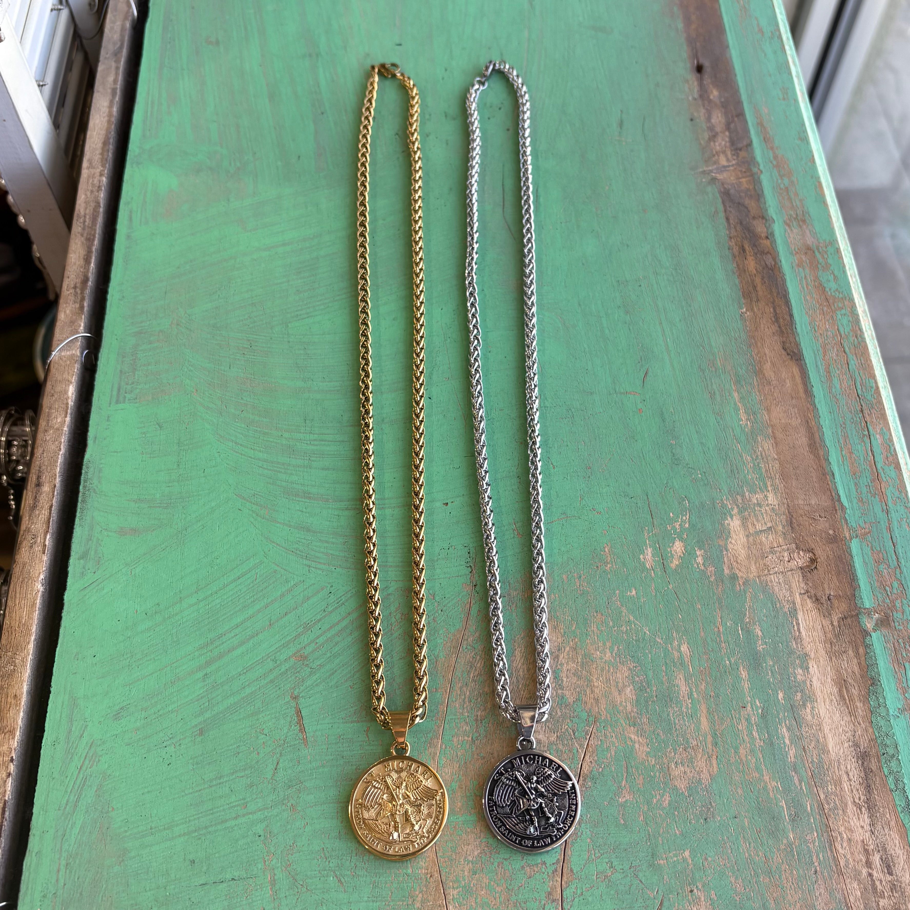 Stainless Steel Round St Michael Pendant Necklace