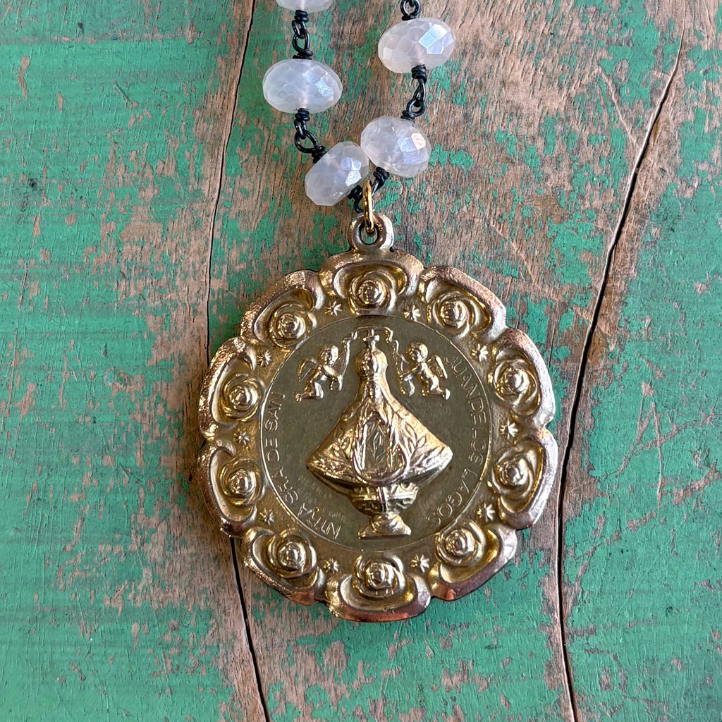 Moonstone Vintage Medal Necklace