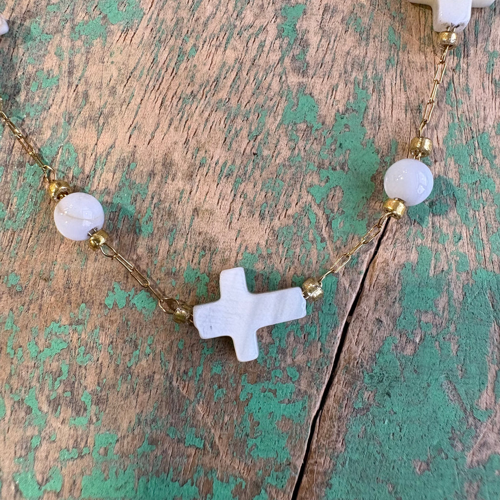 Mini Shell Cross Necklace or Earrings