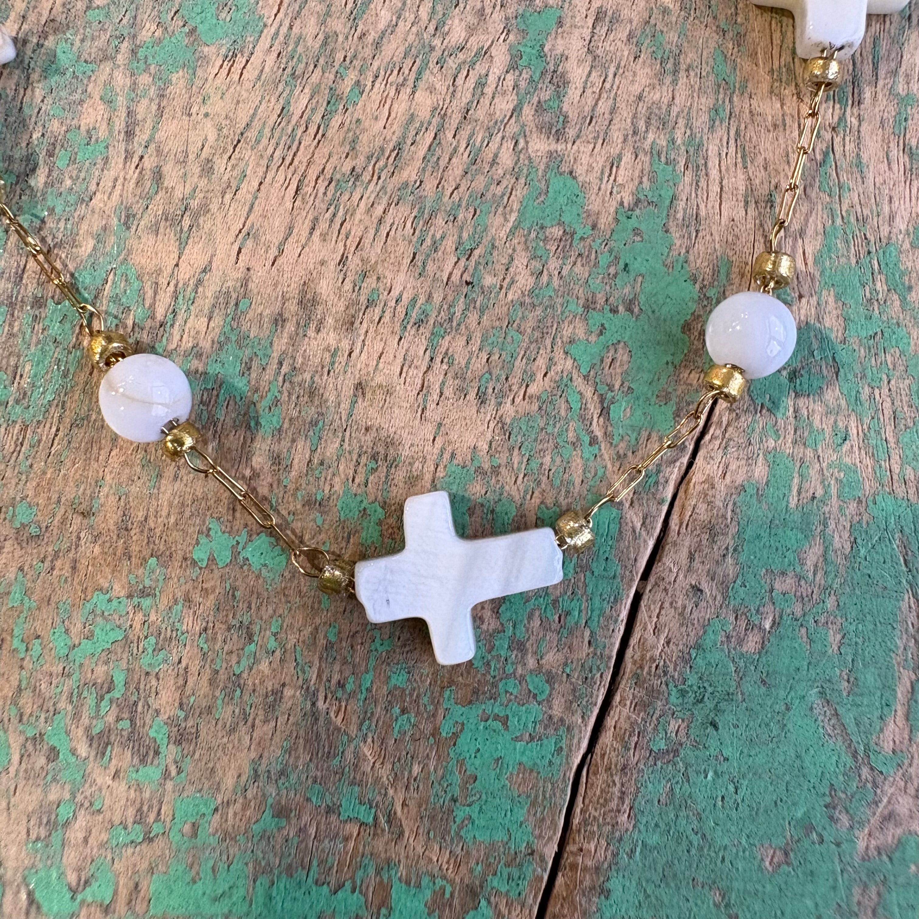 Mini Shell Cross Necklace or Earrings