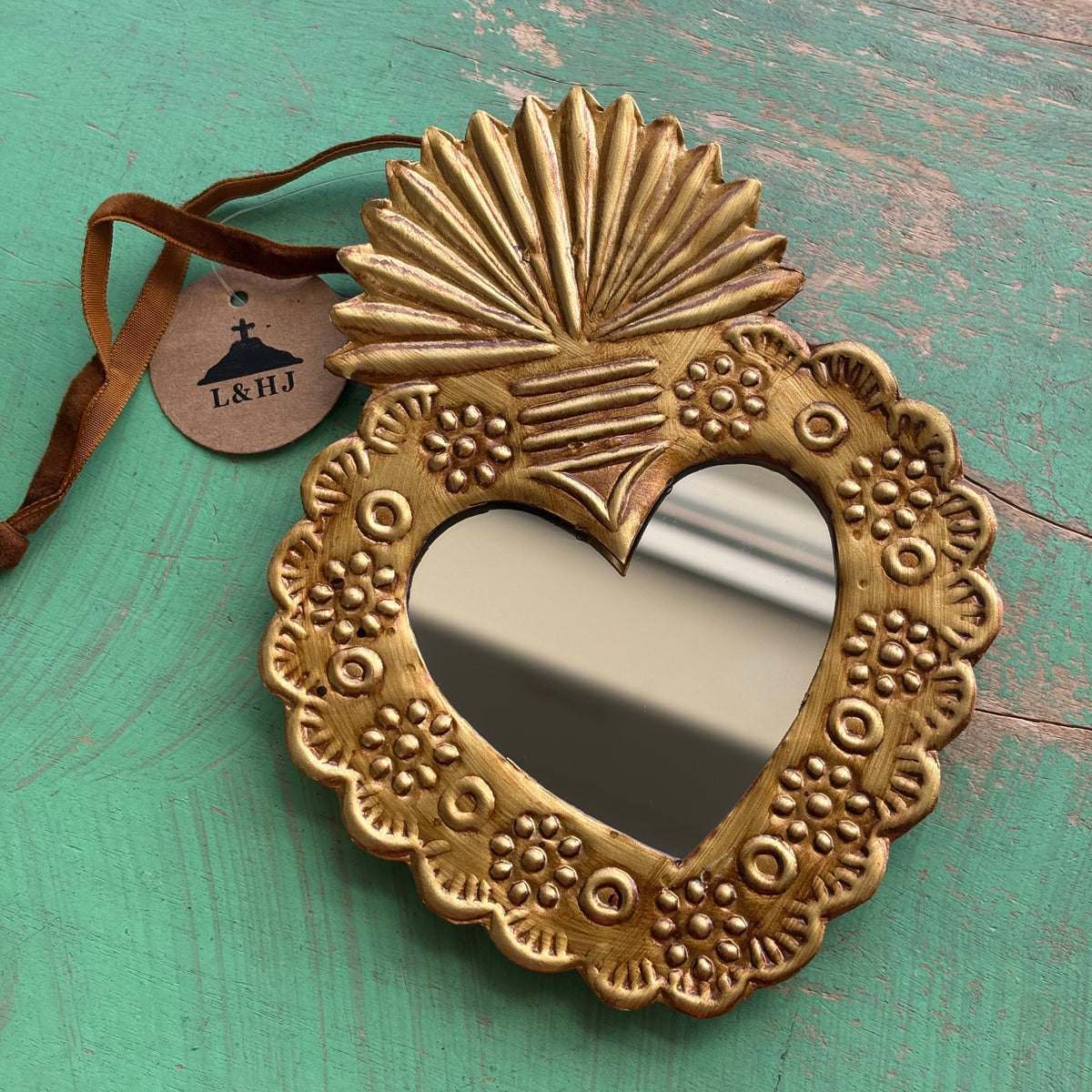 Sacred Heart Ex-Voto Mini Mirror Collection – 6” Antique Gold | 4 Styles