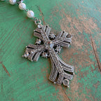 Victorian Inspired Jeweled Cross Glass Pearl Car Blessing