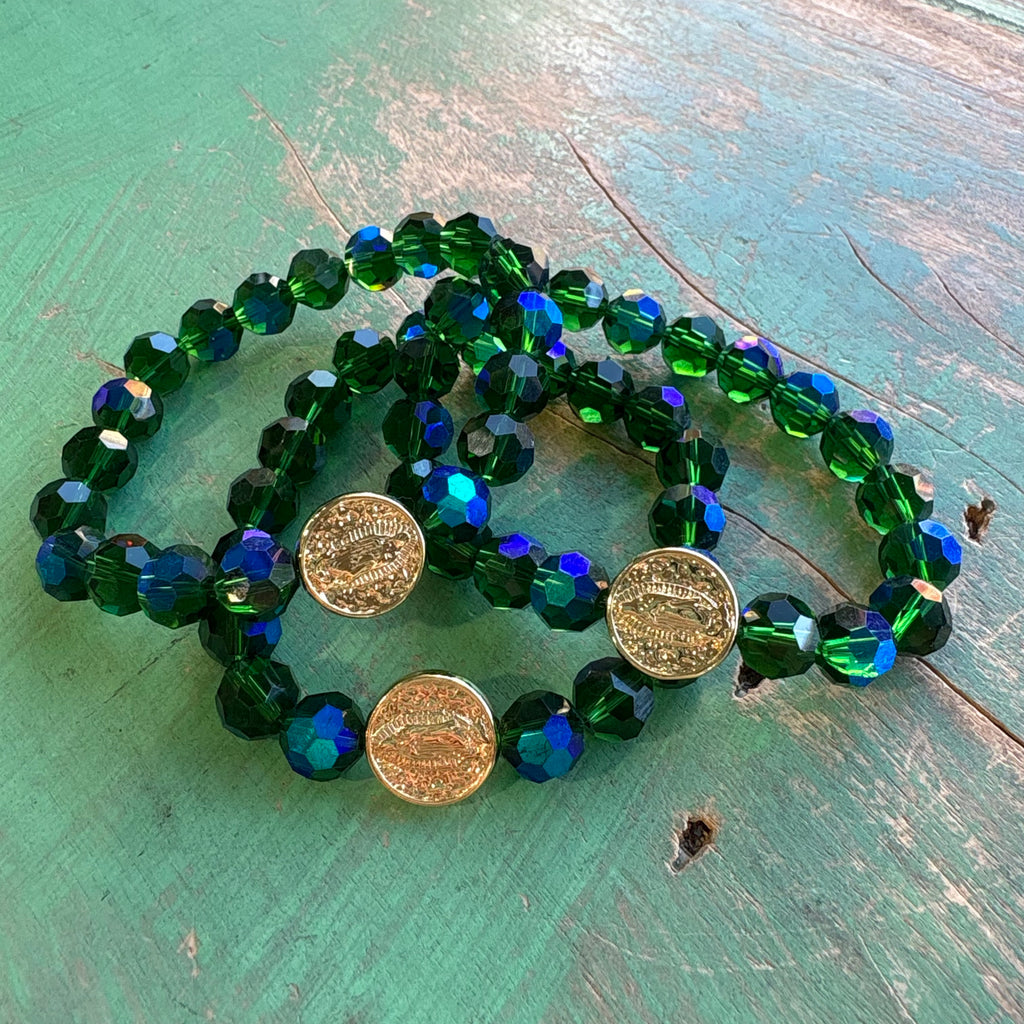 Festive Crystal Gold Our Lady of Guadalupe Bracelet