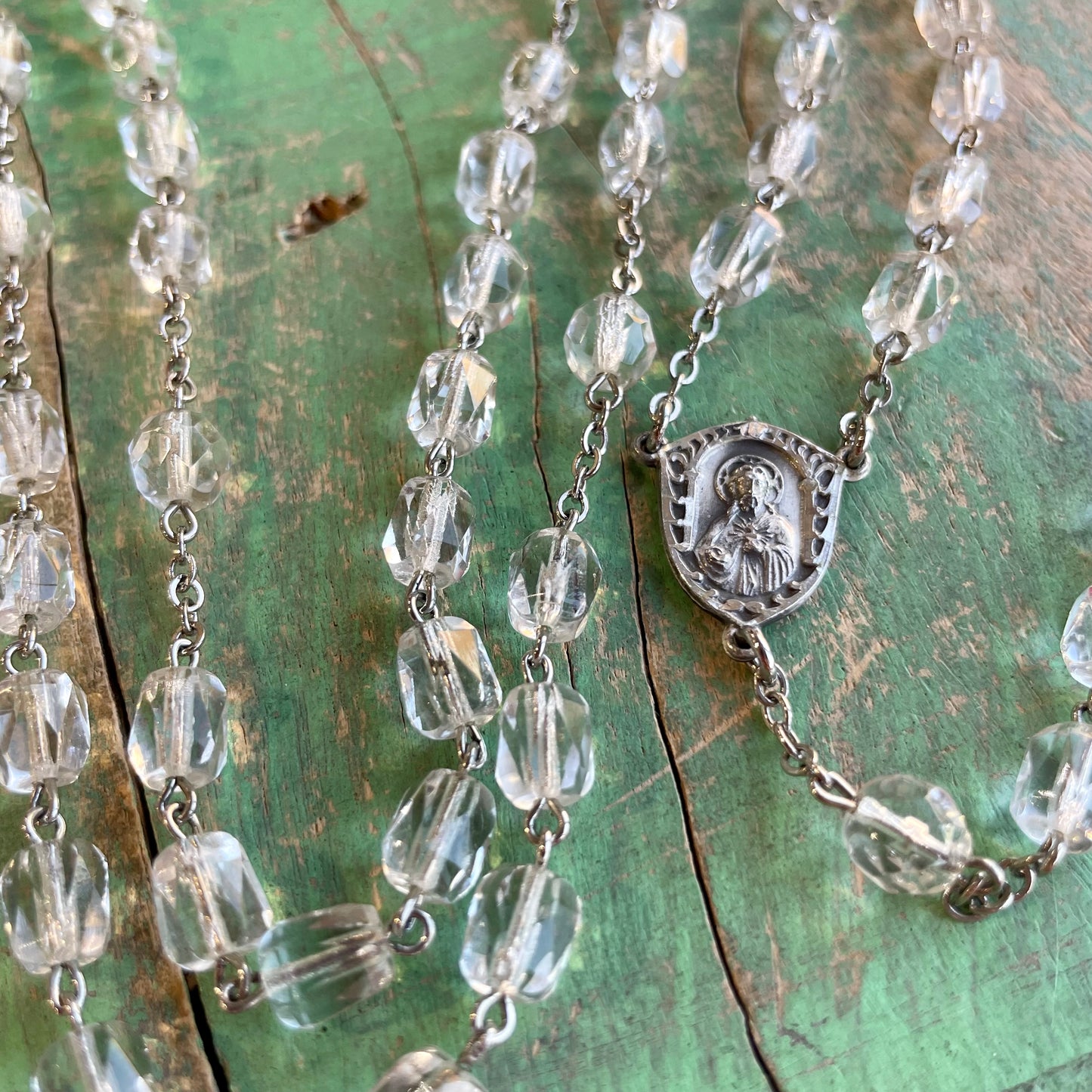 Vintage Sterling Silver Clear Rosary