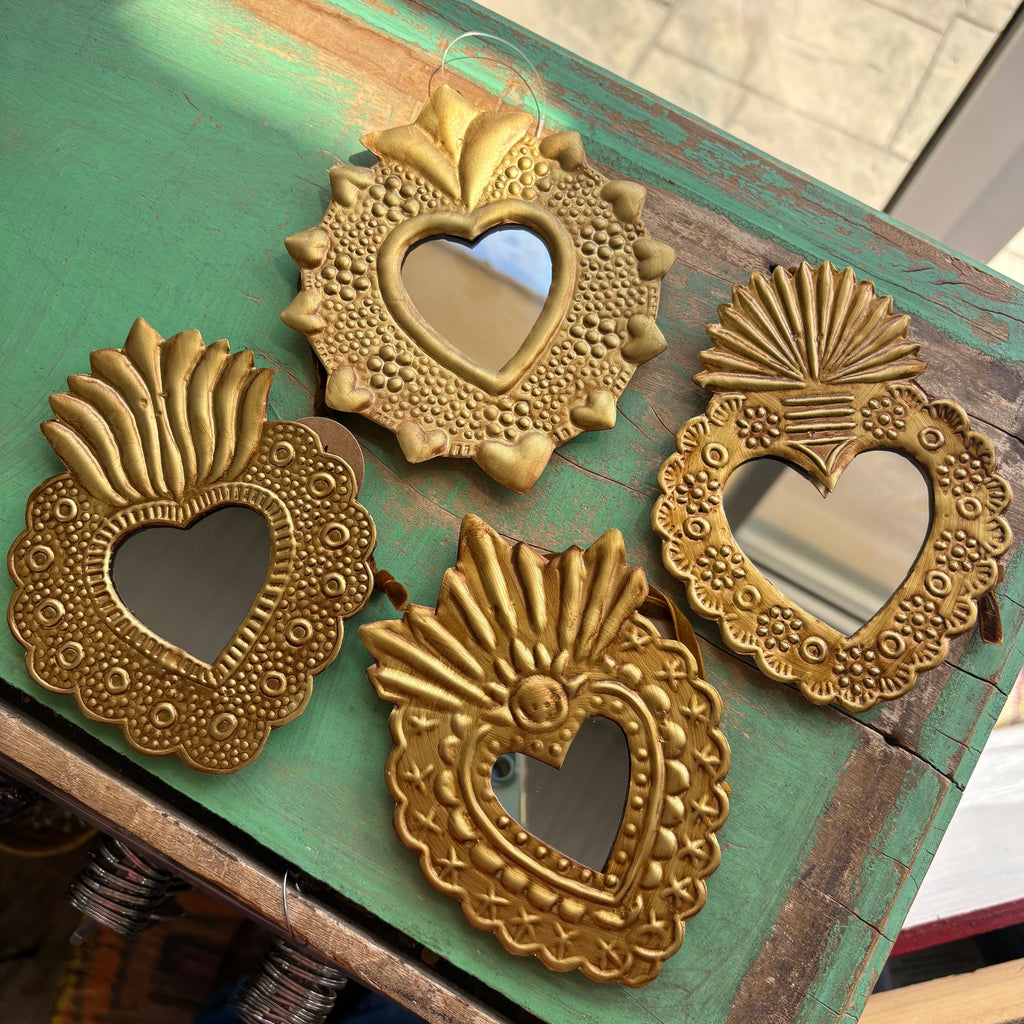 Sacred Heart Ex-Voto Mini Mirror Collection – 6” Antique Gold | 4 Styles