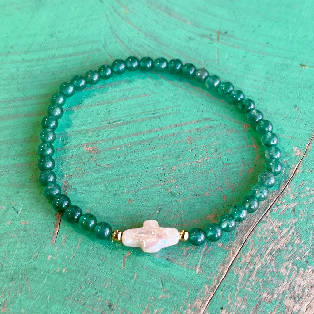 Natural Stone Freshwater Pearl Cross Bracelet