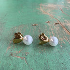 Gold Heart on Pearl Stainless Steel Post Earrings