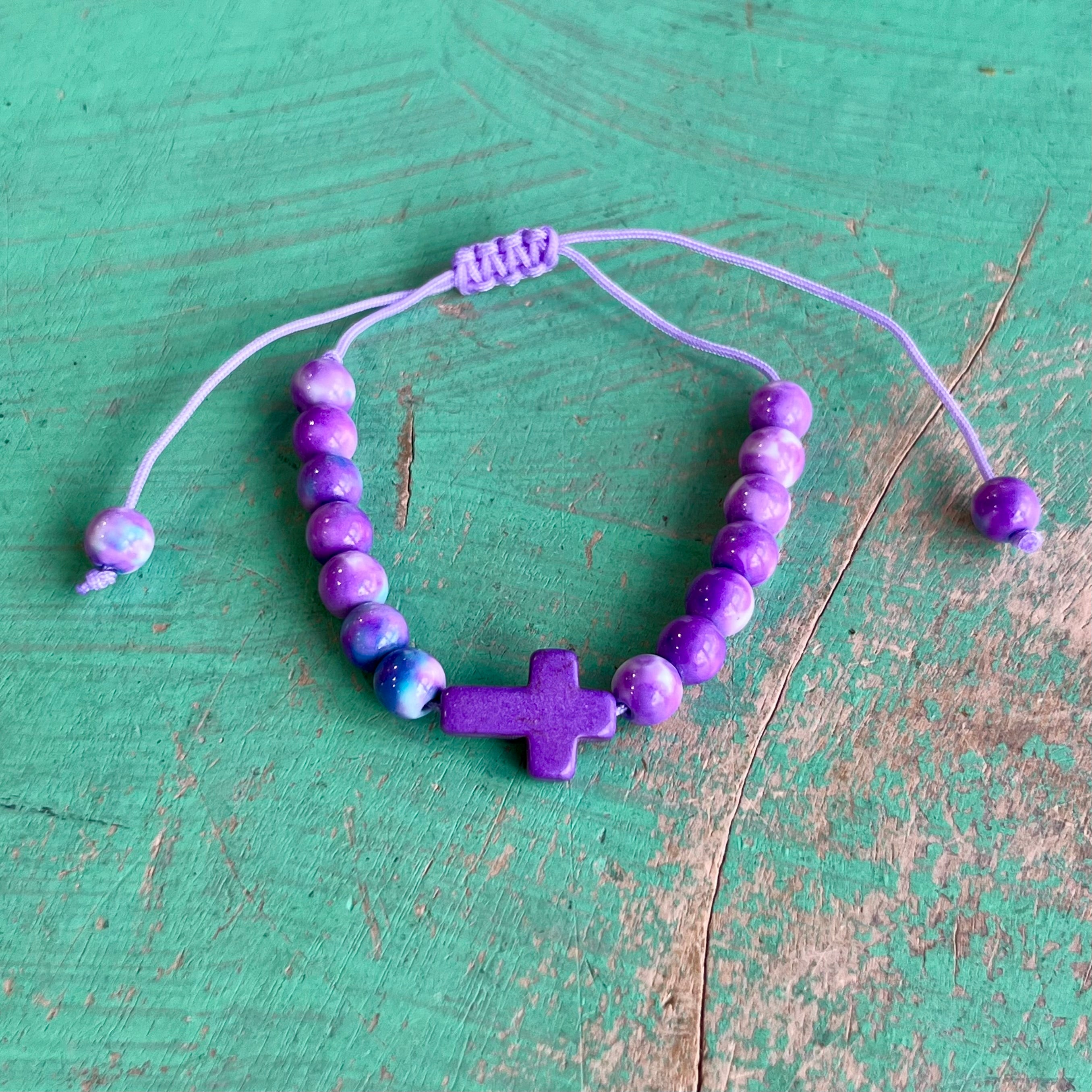Adjustable Cross Marble Bead Bracelet