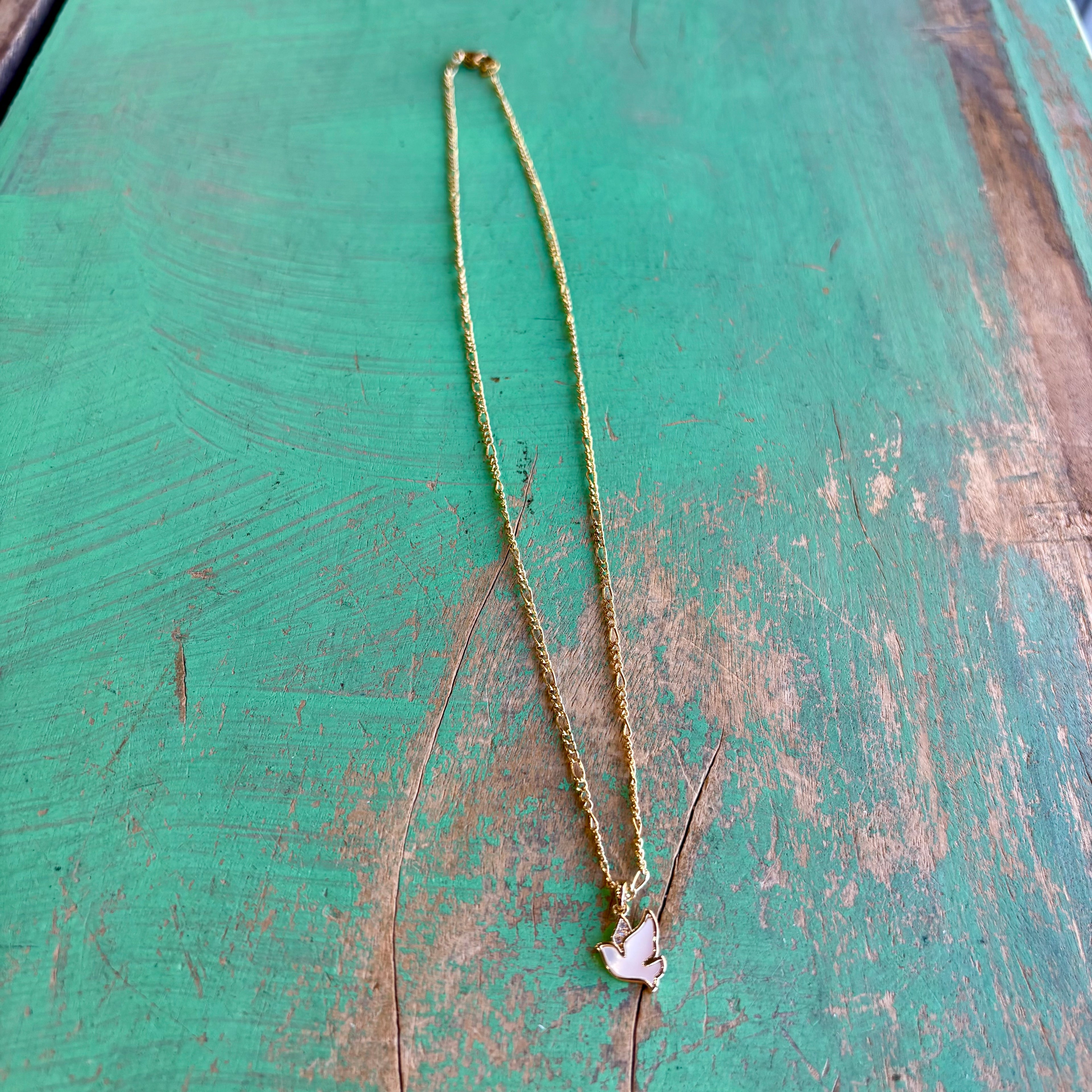 Figaro Chain with Mother of Pearl Holy Spirit Necklace or Earrings