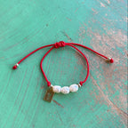 Holy Trinity Pearl Red Cord Bracelet with Gold Cross – Adjustable Faith Bracelet