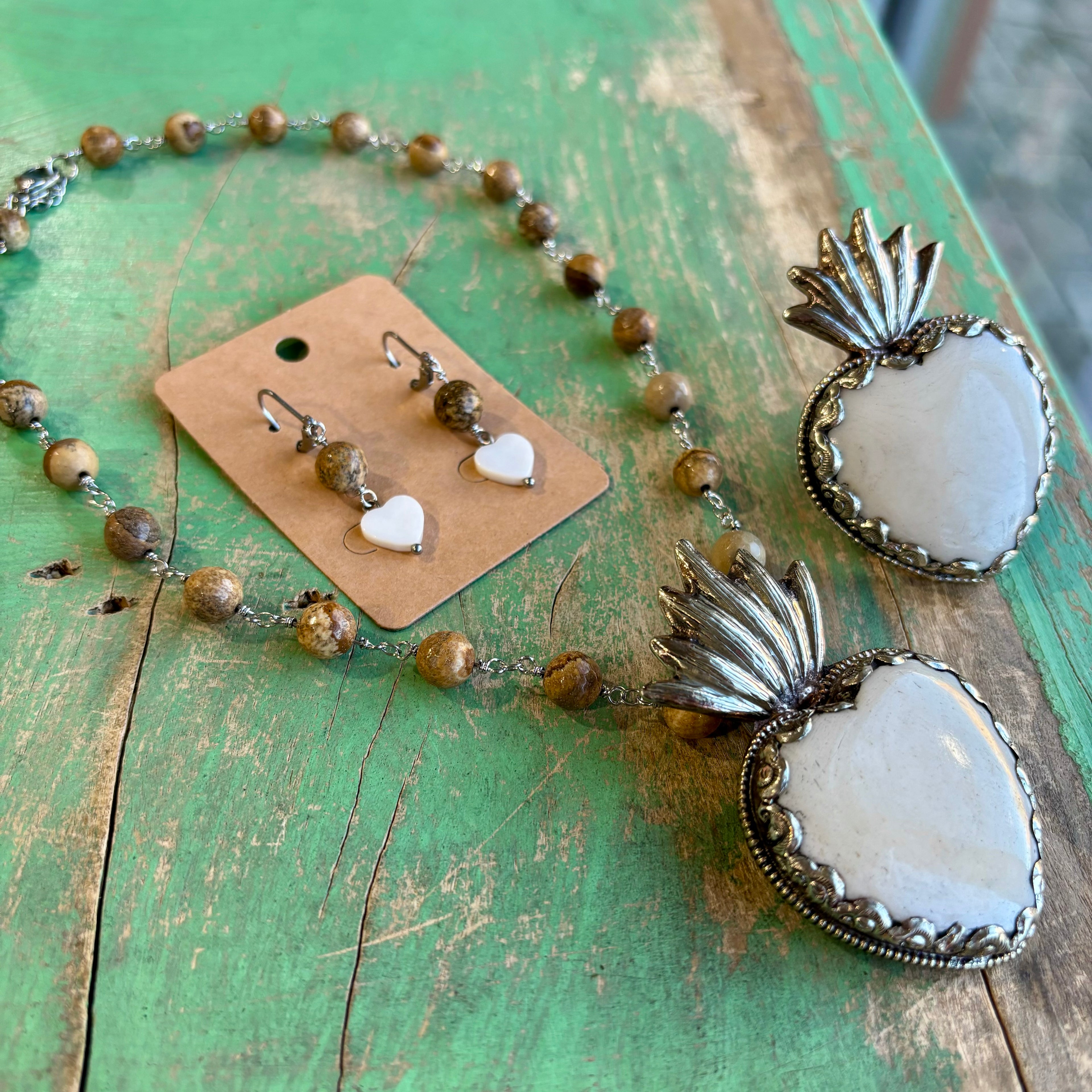 Bold Sacred Heart Necklace, Earrings or Adjustable Ring