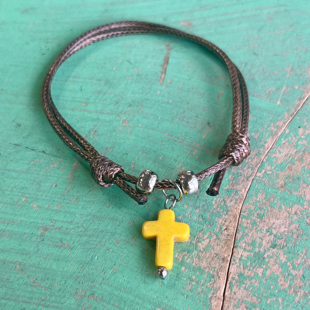 Brown Cord Cross Adjustable Bracelet