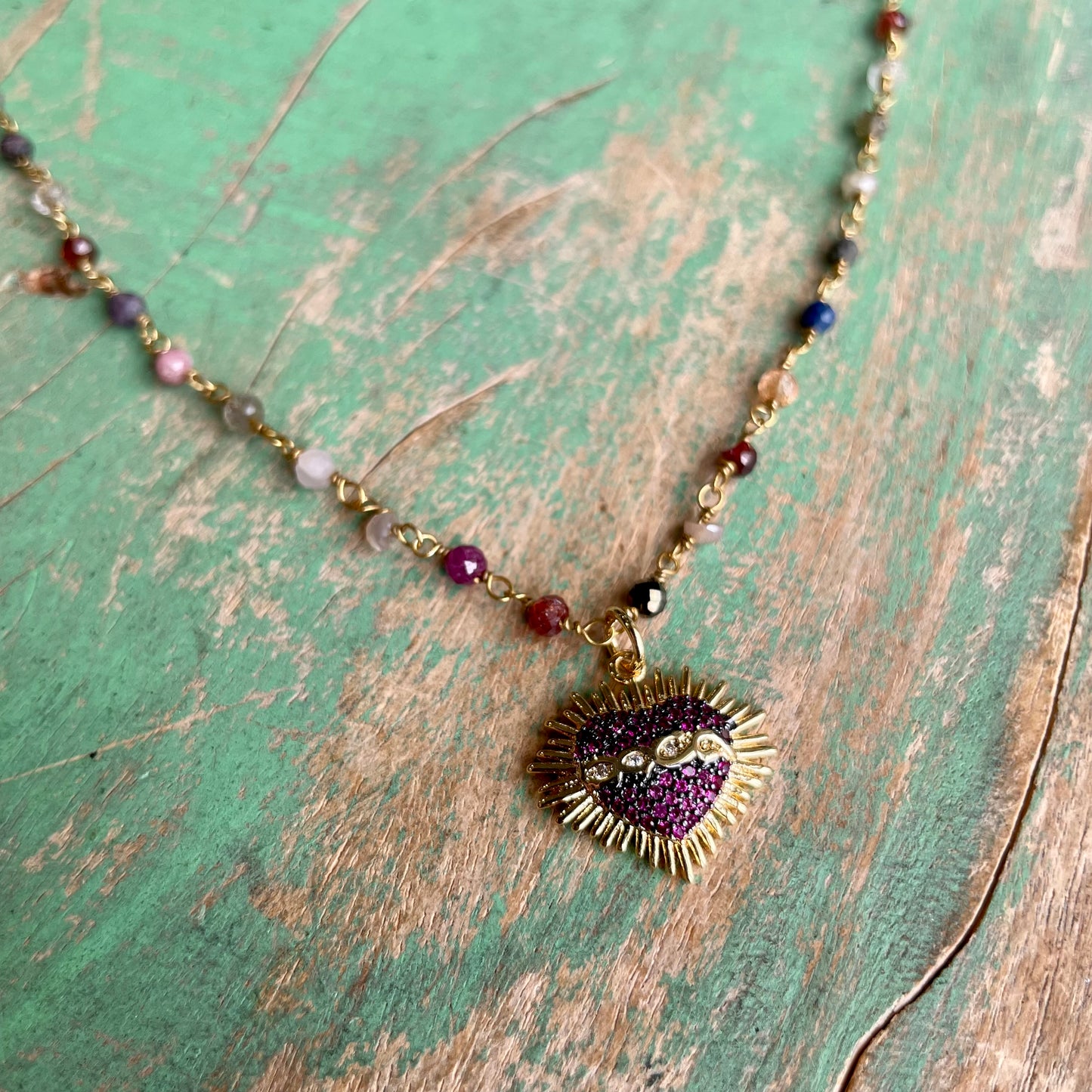 Purple Sacred Heart Necklace and Earrings