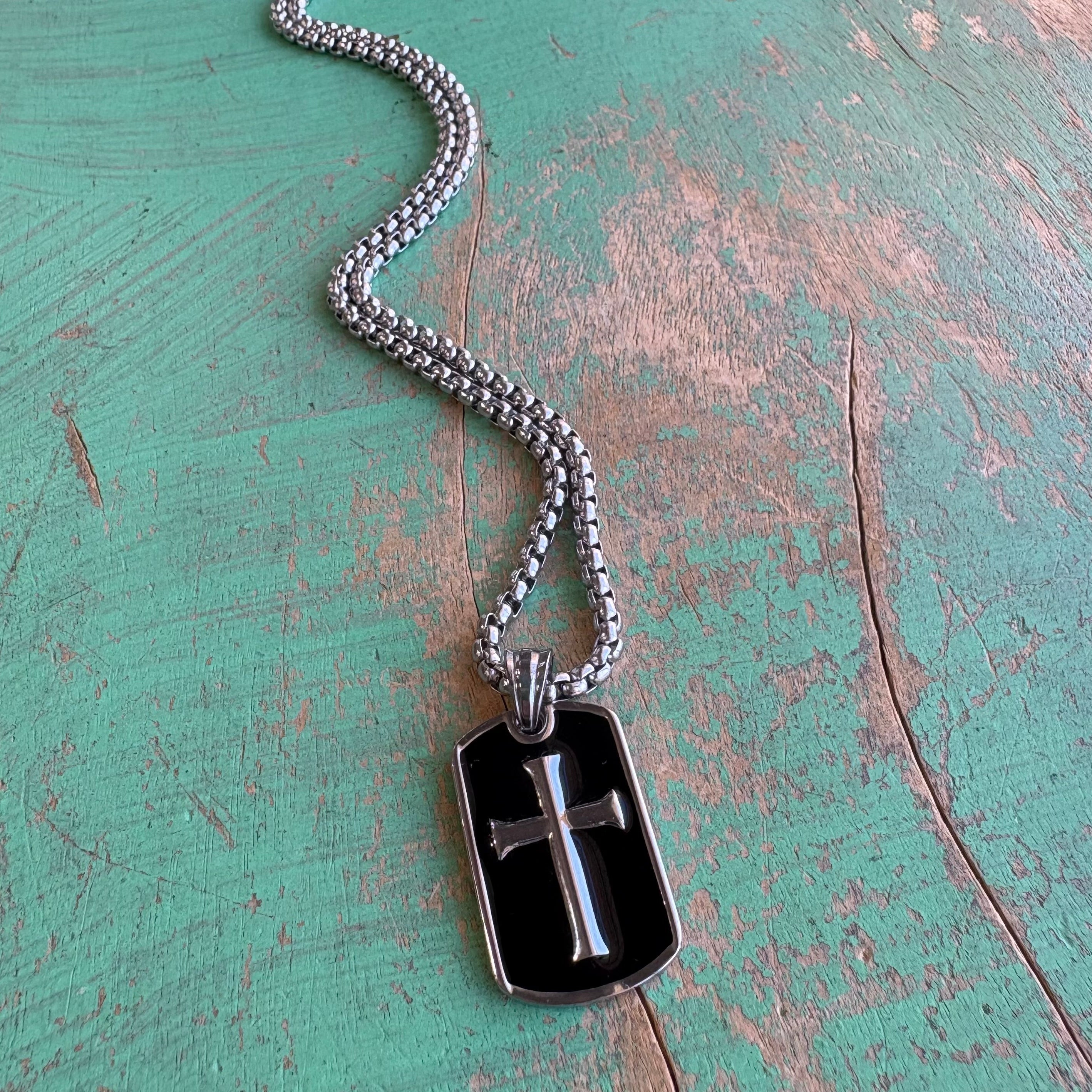 Bold Faith Black Enamel Cross Necklace