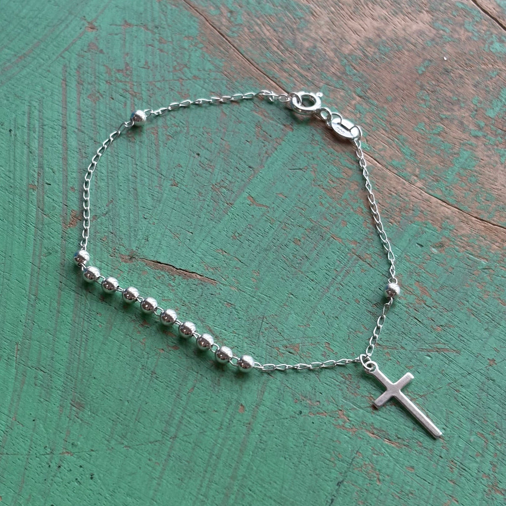 Sterling Silver 3mm Rosary Bead Decade Bracelet