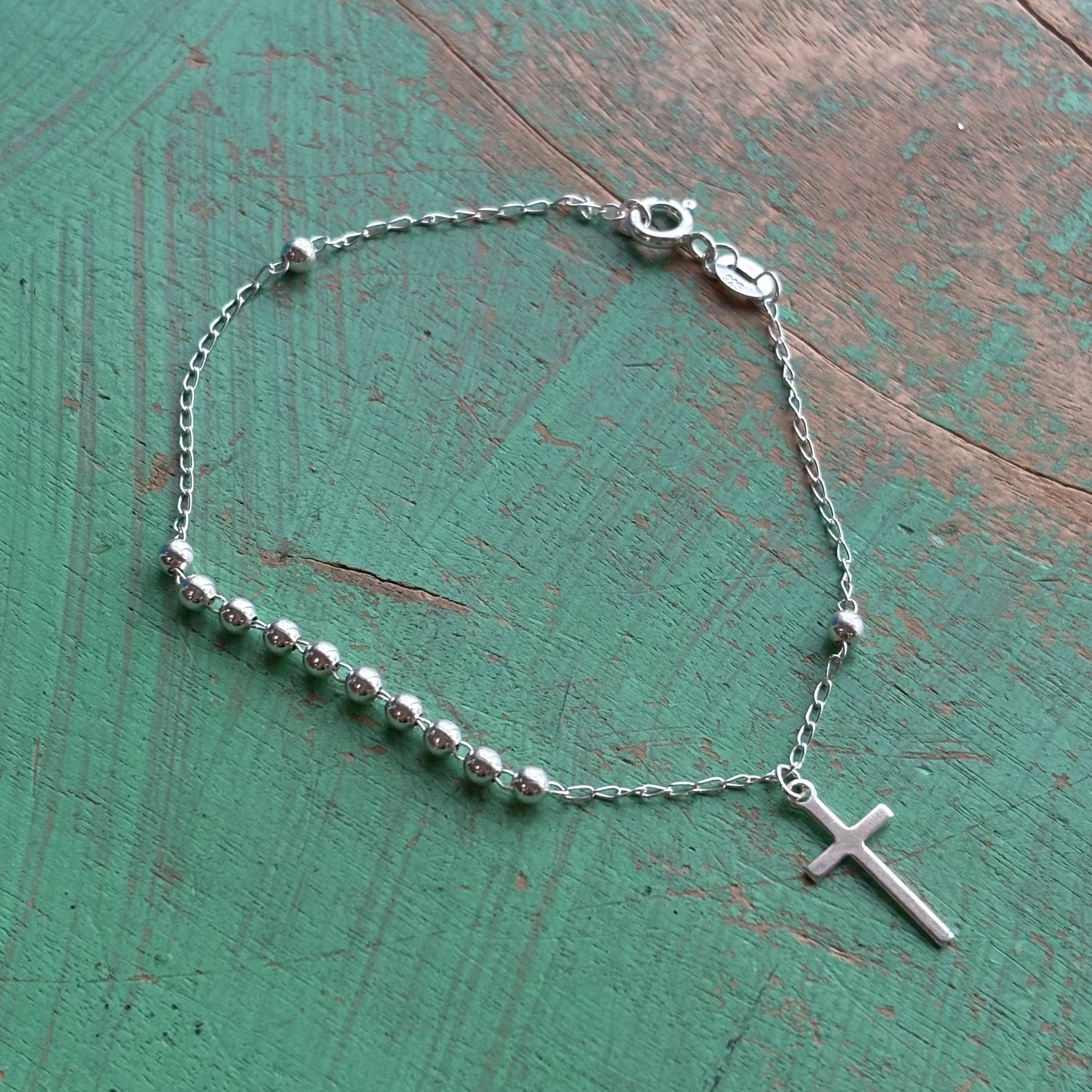 Sterling Silver 3mm Rosary Bead Decade Bracelet