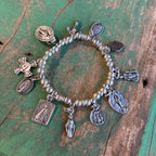 Elastic Silver Plated Saint Charm Bracelet