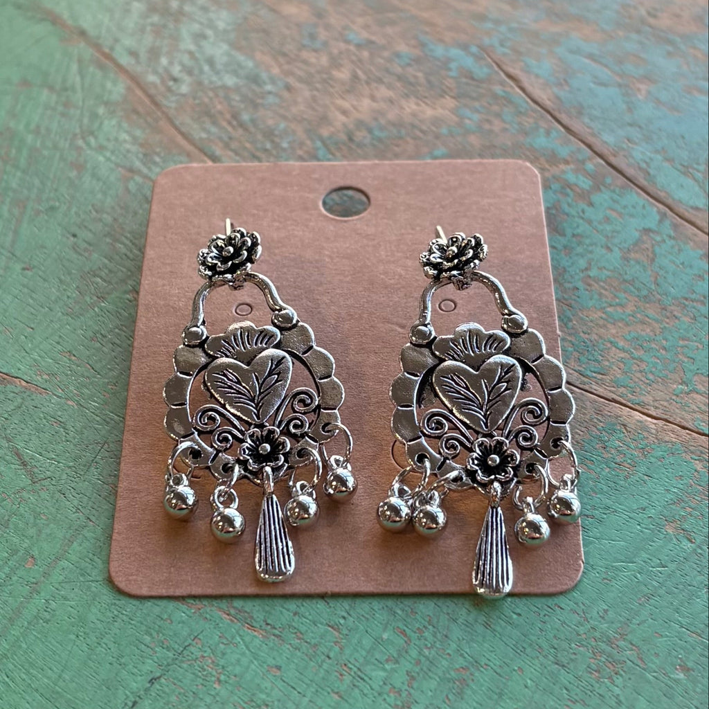 Flower Tassel Alloy Dangle Earrings
