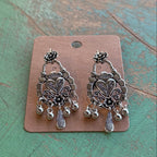 Flower Tassel Alloy Dangle Earrings