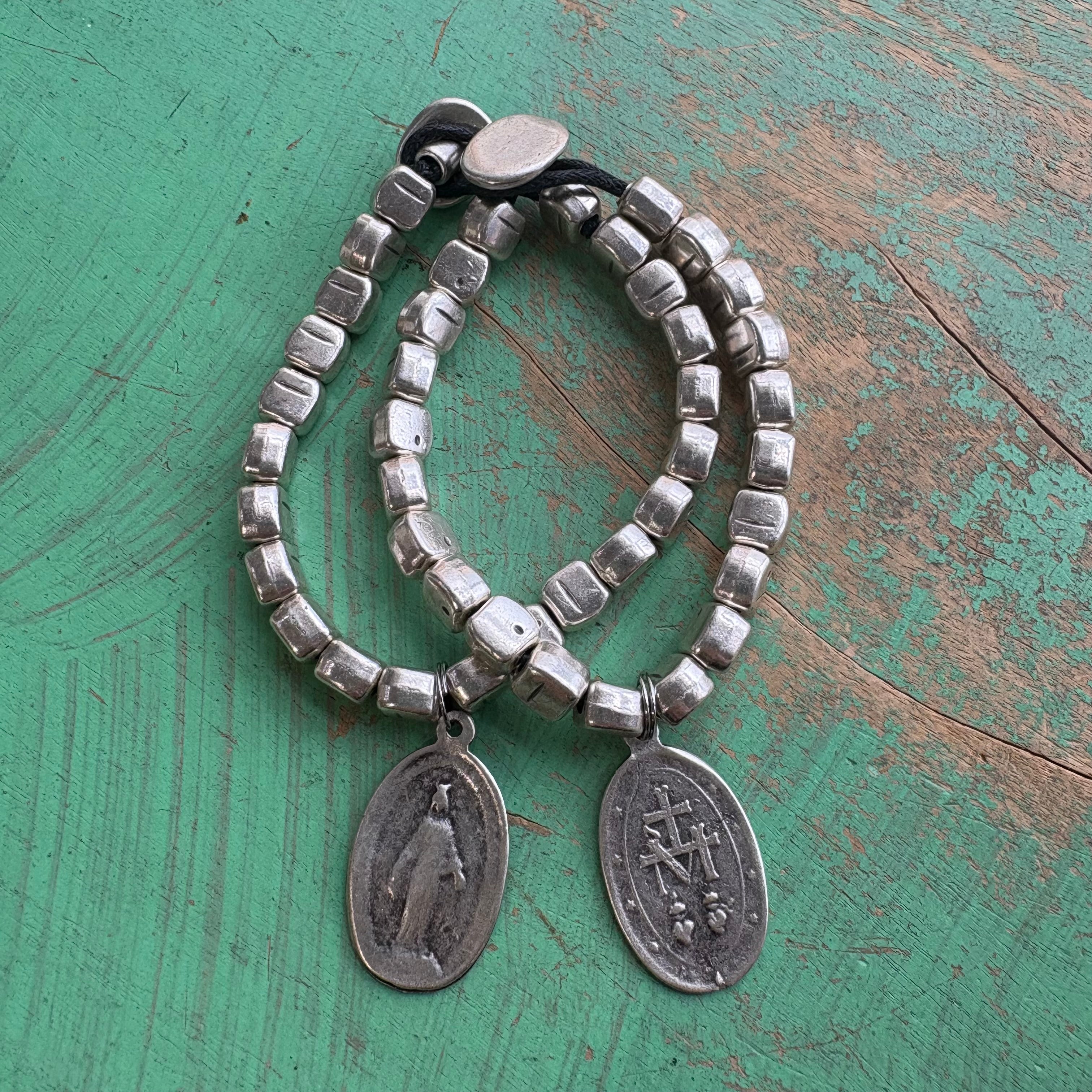 Brushed Silver Plated Miraculous Medal Bracelet