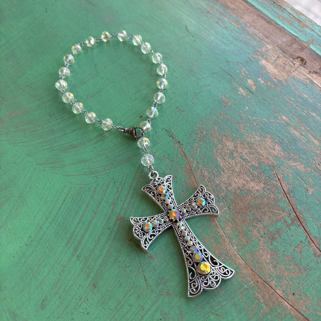 Citrine Glow Jeweled Cross Car & Purse Blessing