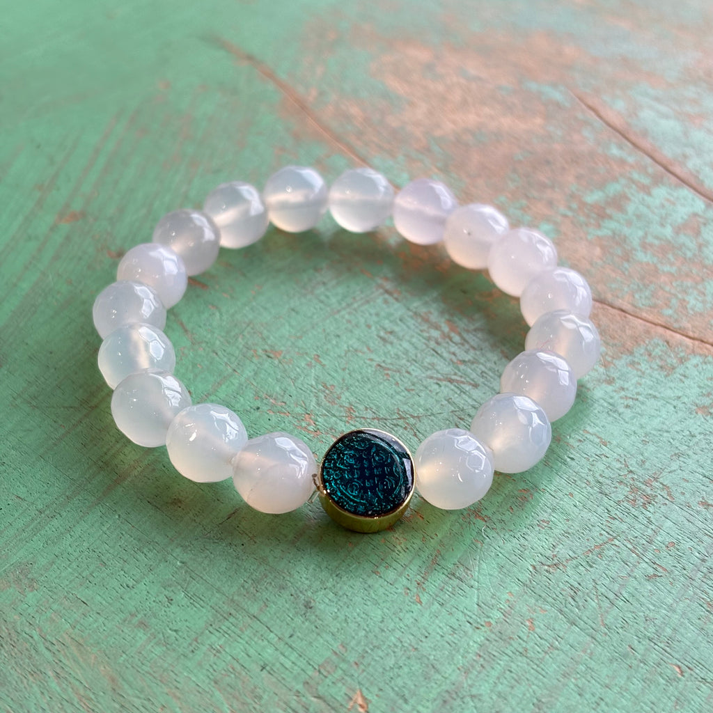 Joyful White Agate St Benedict Bracelet
