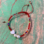 Red Shell Heart Adjustable Bracelet
