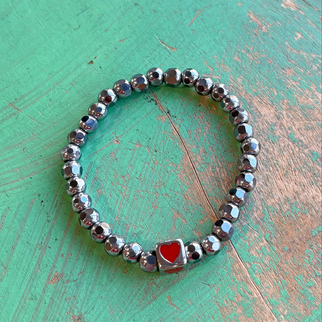 Heart Block Hematite Bracelet