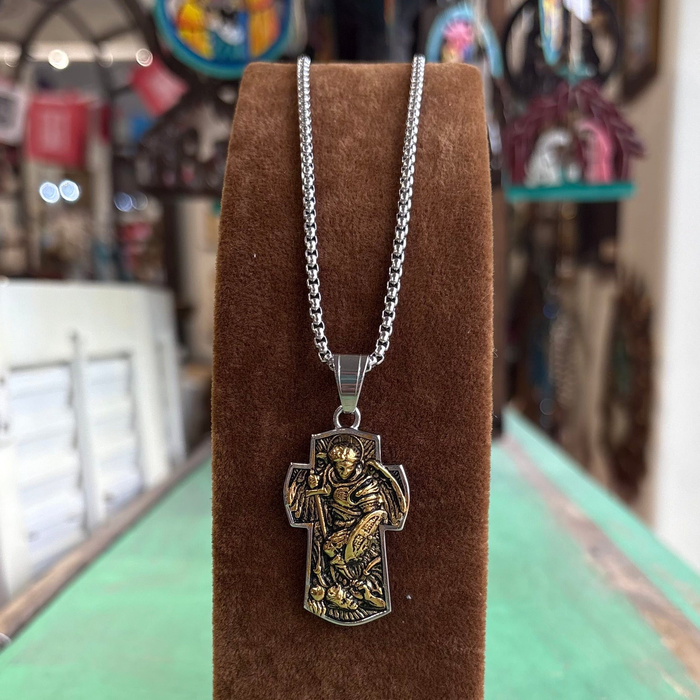 St Michael Two Tone Cross Necklace