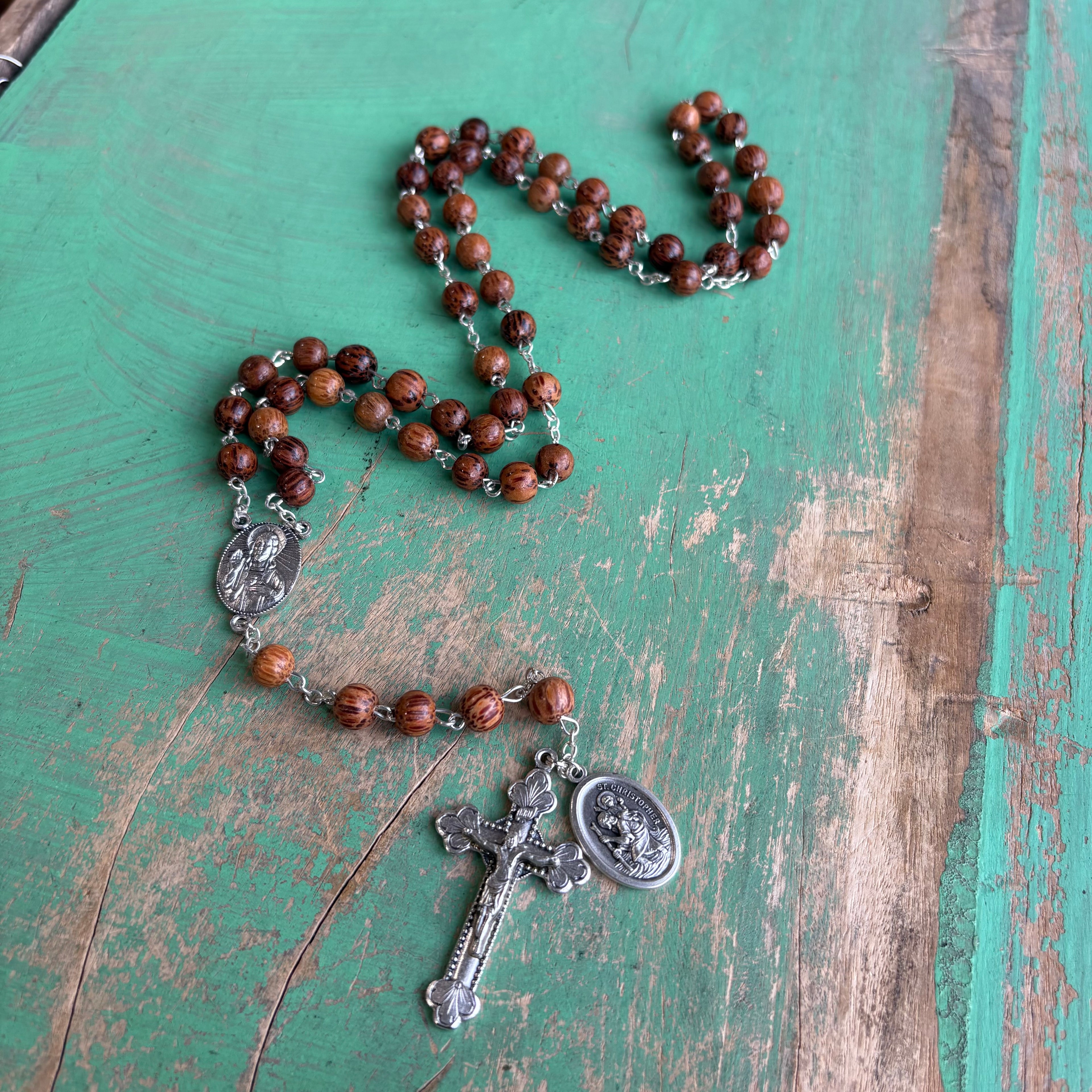 St. Christopher Coco Bead Rosary