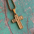 Jesus Cross Necklace – 19" Stainless Steel Rolo Chain | Gold or Silver