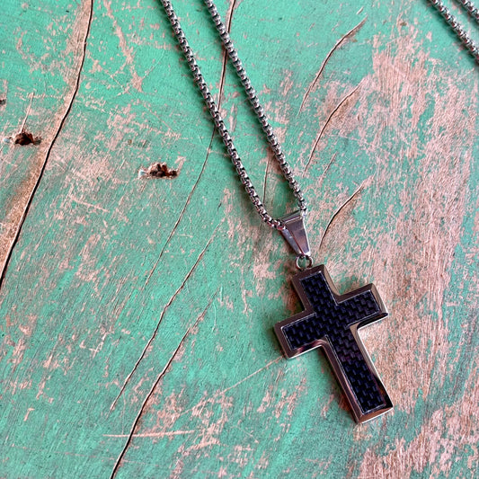 Black and Silver Stainless Steel Cross Chain