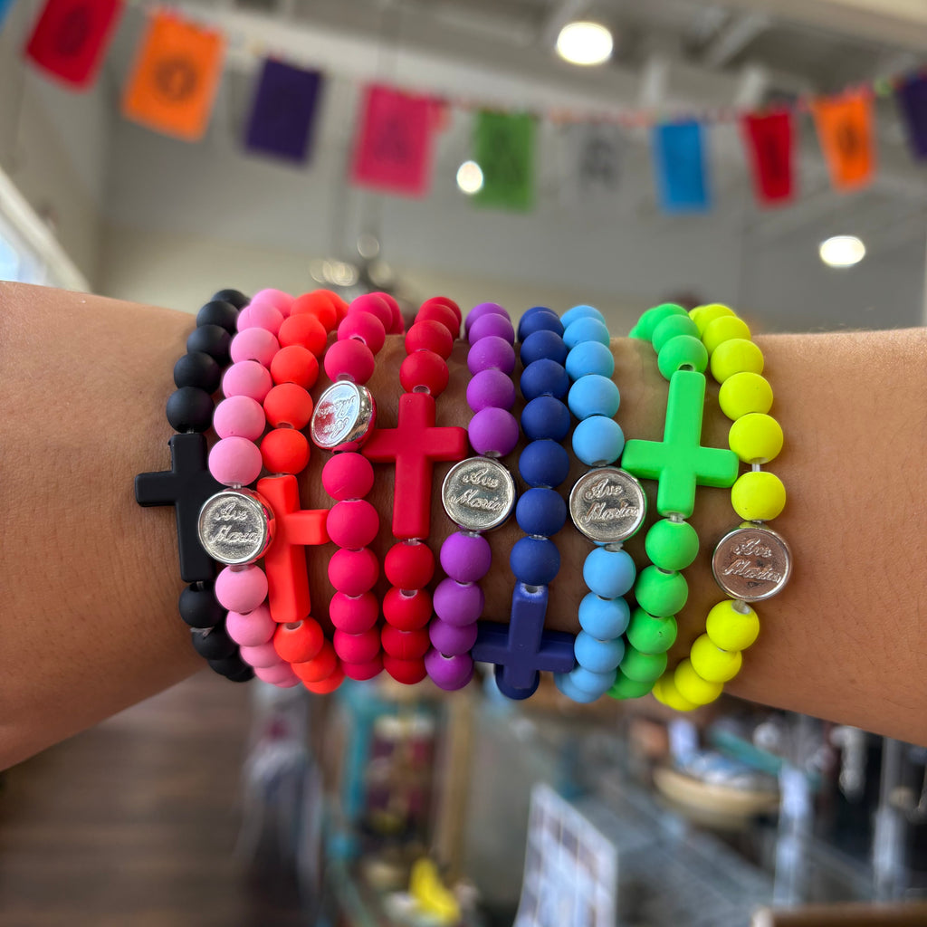 Ave Maria Silicone Rosary Bracelet - Colorful Catholic Decade Bracelet
