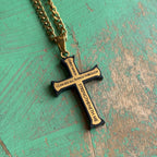 Gold and Black Iron Cross 24" Necklace