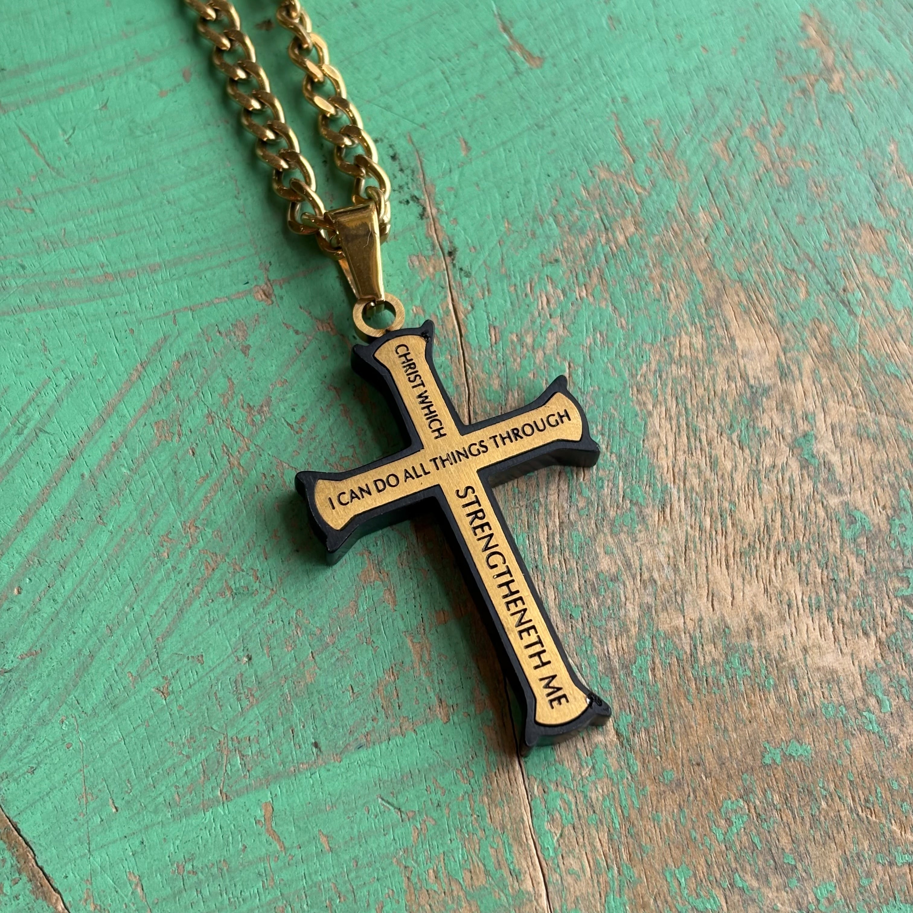 Gold and Black Iron Cross 24" Necklace
