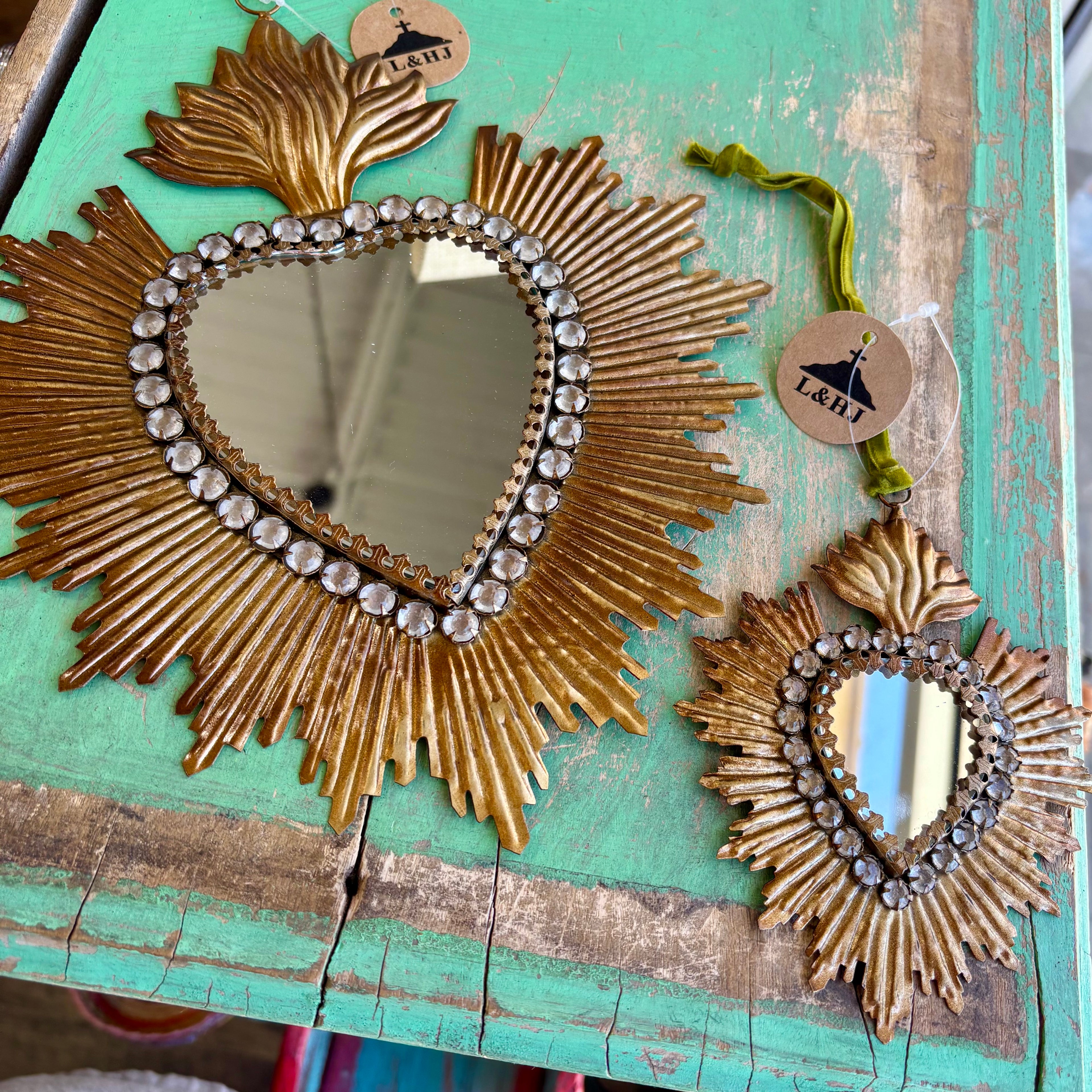 Jeweled Rays Gold Sacred Heart Mirror
