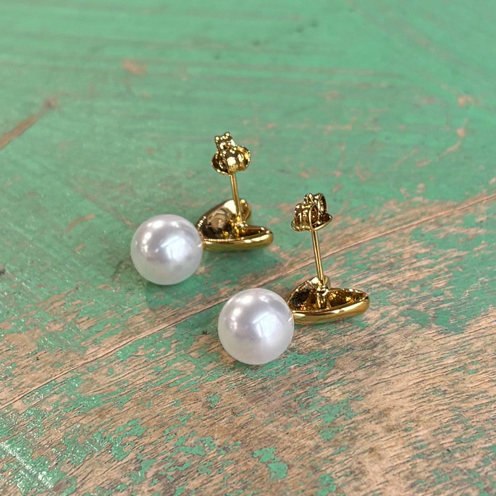 Gold Heart on Pearl Stainless Steel Post Earrings