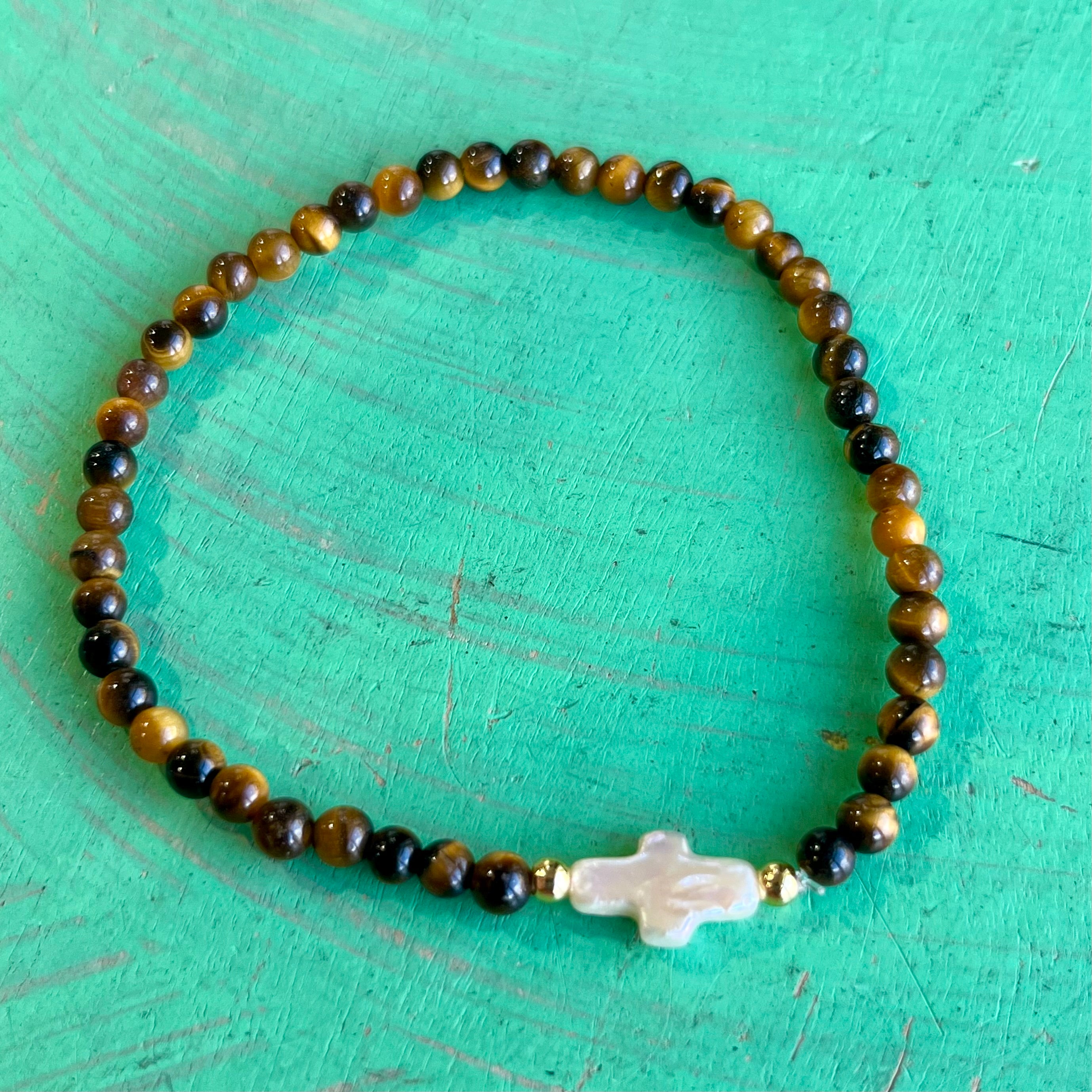 Natural Stone Freshwater Pearl Cross Bracelet